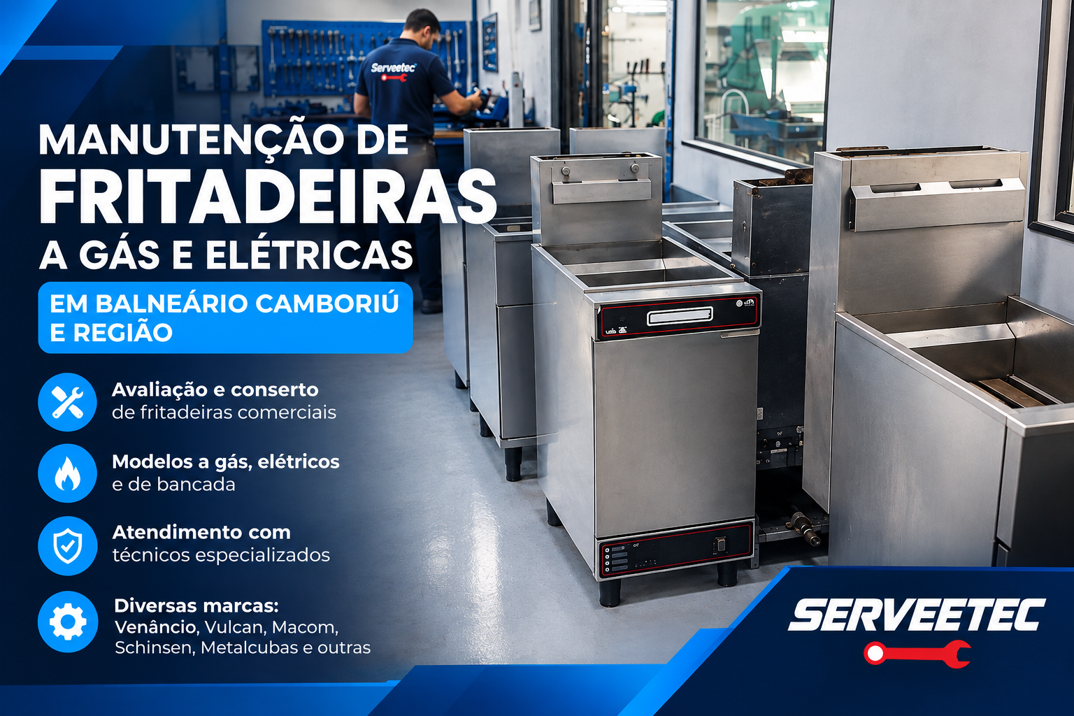 Manutenção de fritadeira industrial a gás ou elétrica na Serveetec em Balneário Camboriú